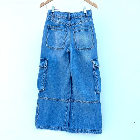 ME+EM Baggy Cargo Denim Trousers Jeans Pants Wide Leg Pockets 24 Vintage Wash - Picture 6 of 14